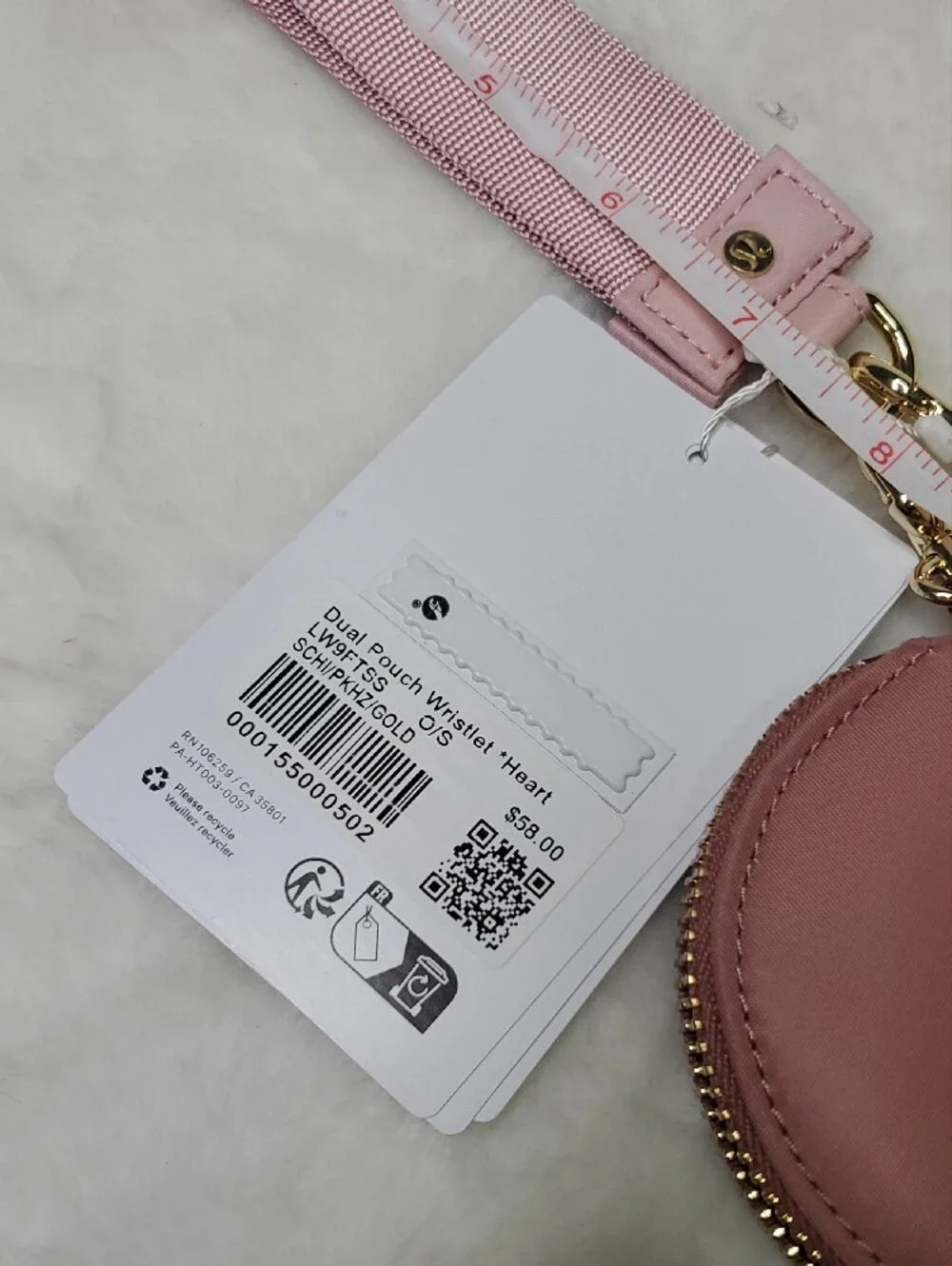 lululemon athletica Dusty Rose Heart Wristlet
